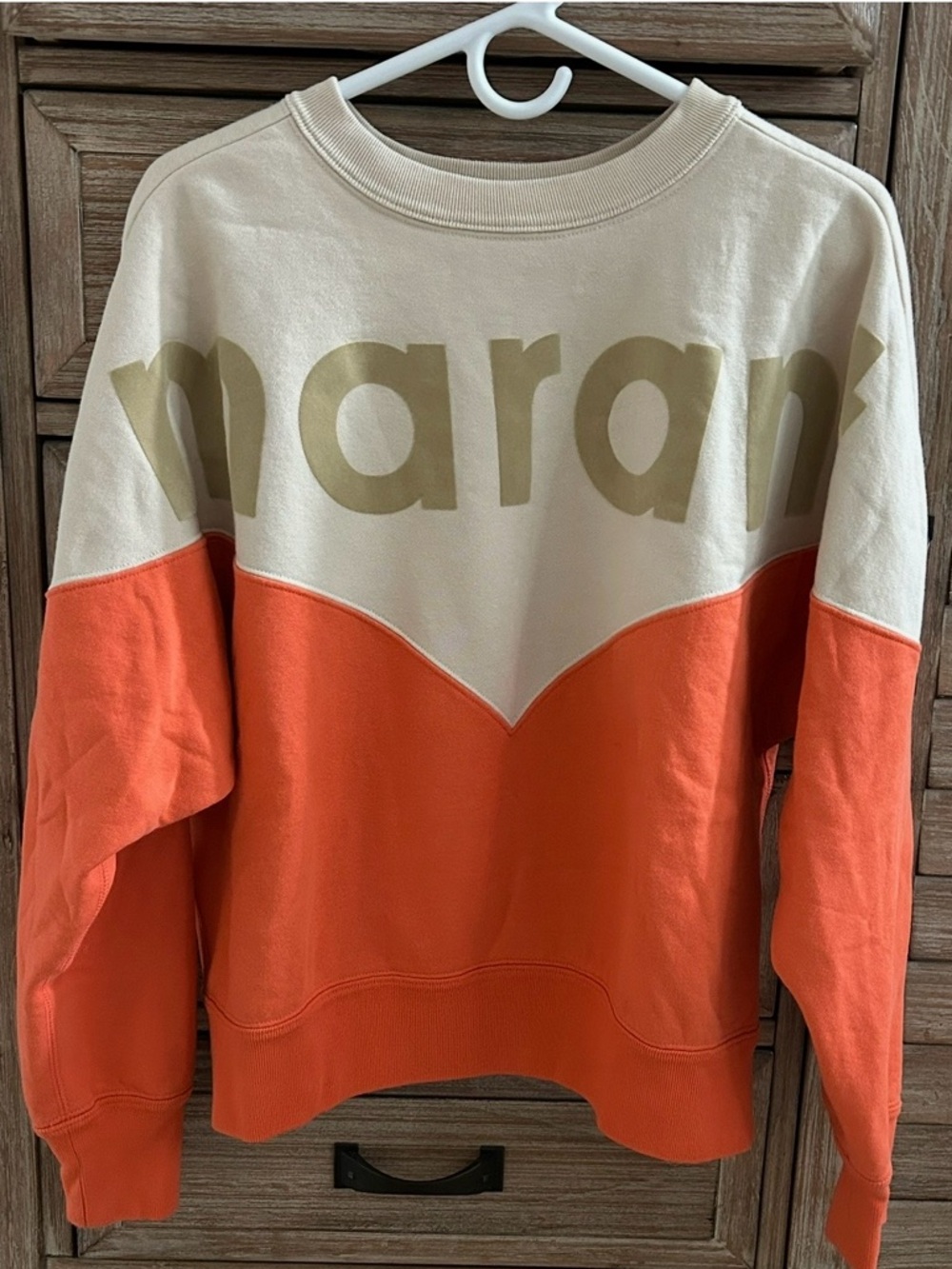 Isabel Marant Two-Tone Cream and Orange Crewneck Sweatshirt